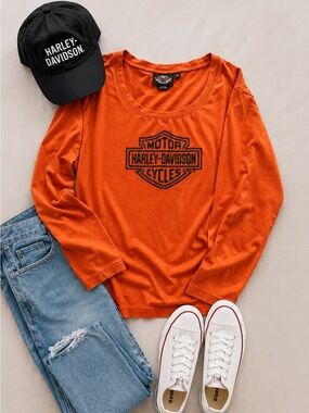 Harley-Davidson Women's Bright Orange Long Sleeve Logo Top